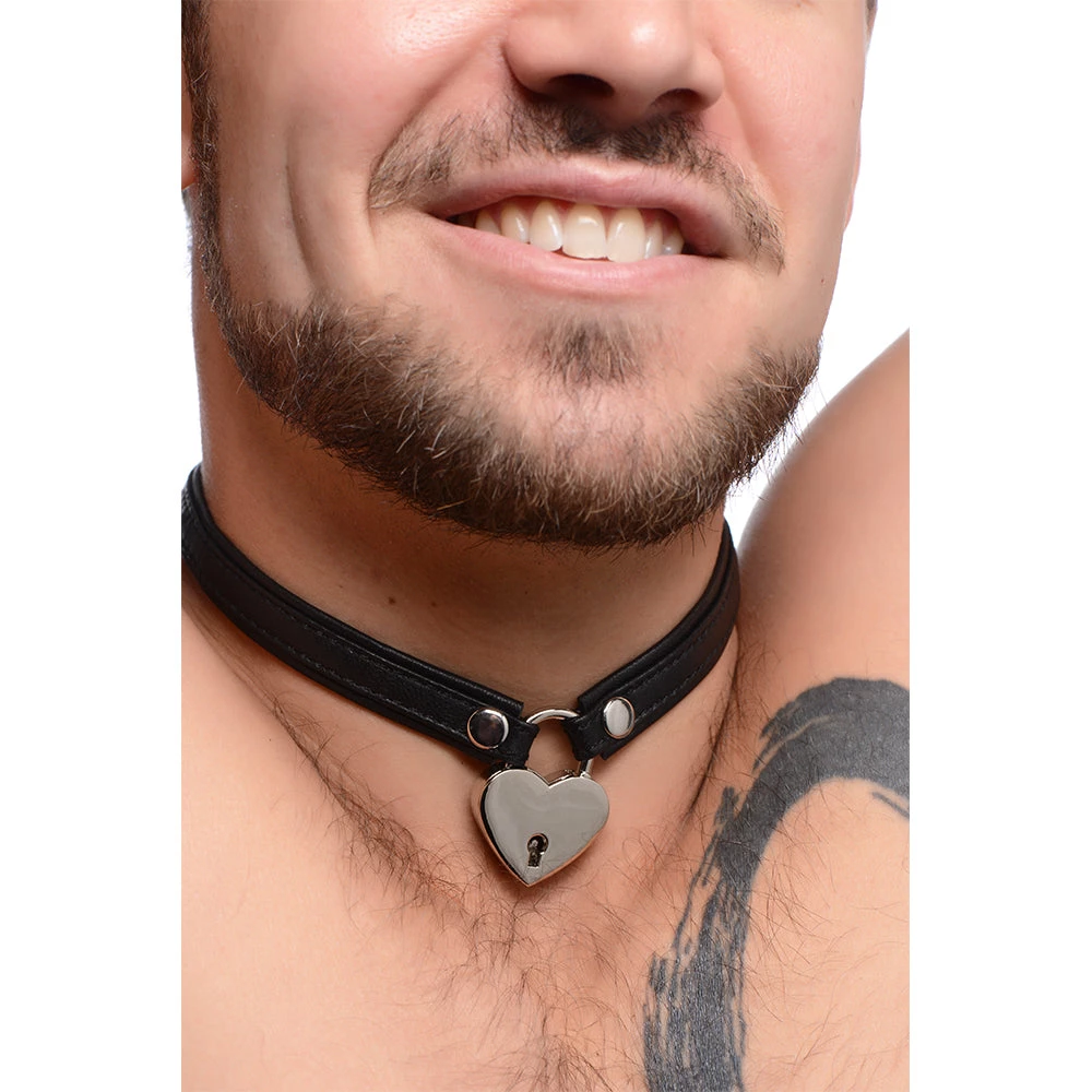 Boyzshop Heart Lock Leather Choker With Lock And Key 2 Boyzshop Heart Lock Leather Choker With Lock And Key