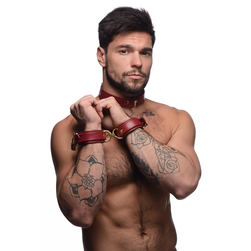 Vendor-unknown New Items Burgundy Premium Leather Collar And Cuffs 5 Vendor-unknown New Items Burgundy Premium Leather Collar And Cuffs