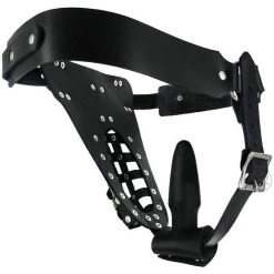 Vendor-unknown Bondage Equipment Leather Male Chastity Belt With Anal Plug Harness
