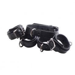 Vendor-unknown New Items Black Premium Leather Collar And Cuffs