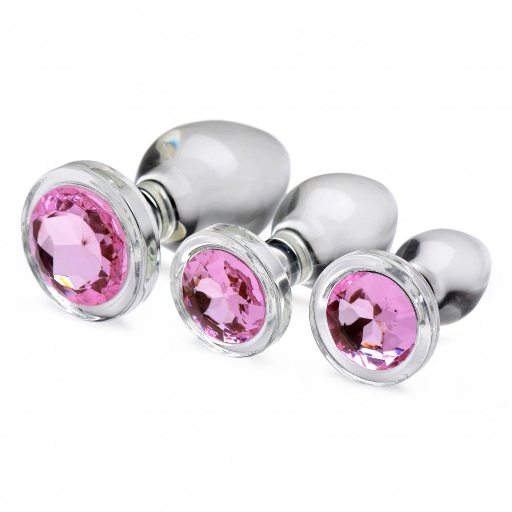 Boyzshop Pink Gem Glass Anal Plug Set New Items 1 Boyzshop Pink Gem Glass Anal Plug Set New Items