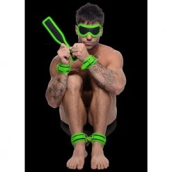 Boyzshop New Items Kink In The Dark Glowing Cuffs Blindfold And Paddle Bondage Set